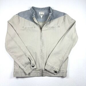 SpearPoint Apparel Mens Small Two Tone Western Denim Jacket Tan Grey Full Zip